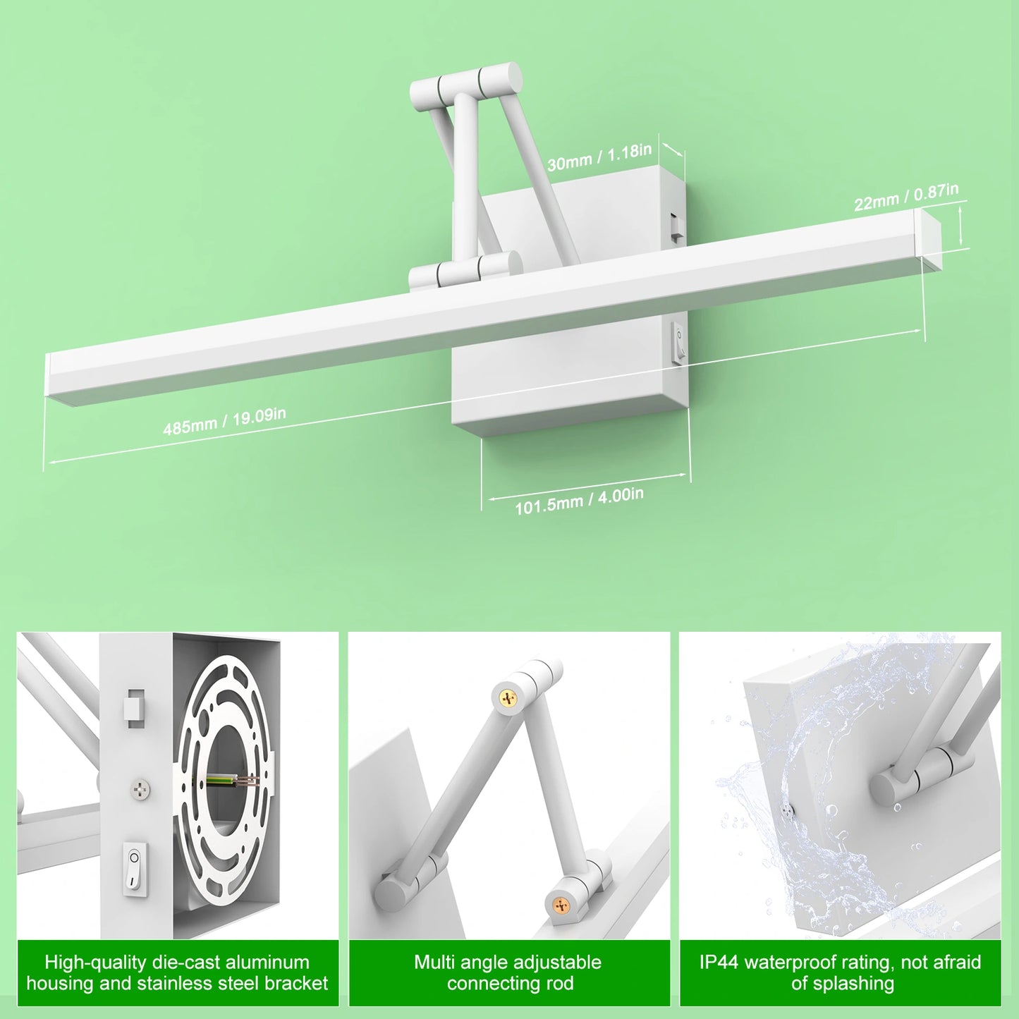 Aluminum Vanity Led Bathroom Lighting 19.09 Inch SY-V015-WHITE