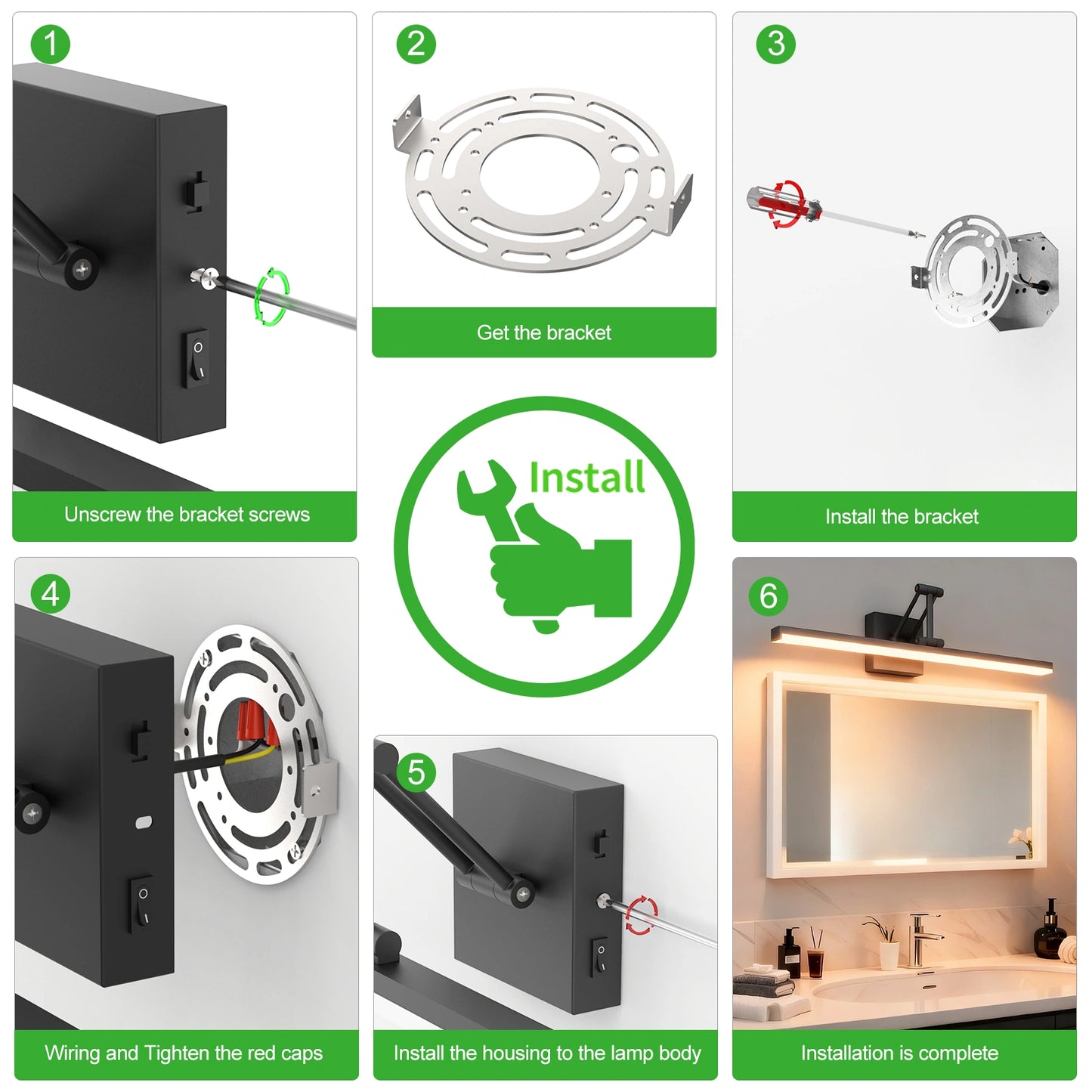 19.09 Inch 3CCT Dimmable Led Bathroom Vanity Lighting With Telescopic Bracket SY-V015-BLACK