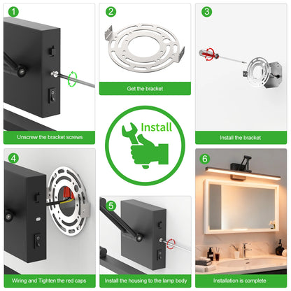 19.09 Inch 3CCT Dimmable Led Bathroom Vanity Lighting With Telescopic Bracket SY-V015-BLACK