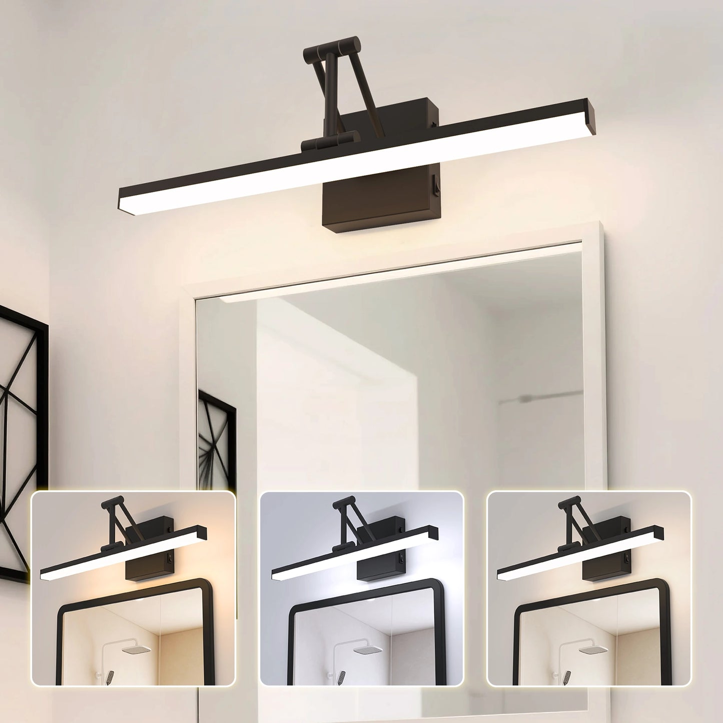 19.09 Inch 3CCT Dimmable Led Bathroom Vanity Lighting With Telescopic Bracket SY-V015-BLACK