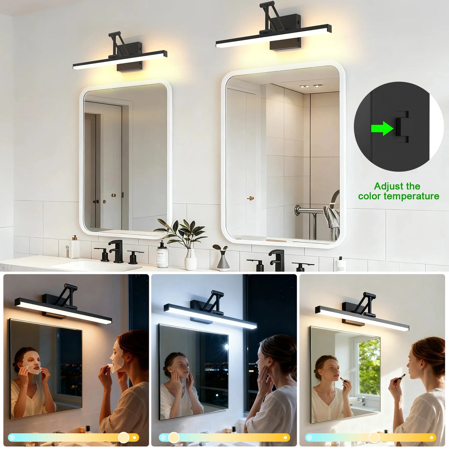 19.09 Inch 3CCT Dimmable Led Bathroom Vanity Lighting With Telescopic Bracket SY-V015-BLACK
