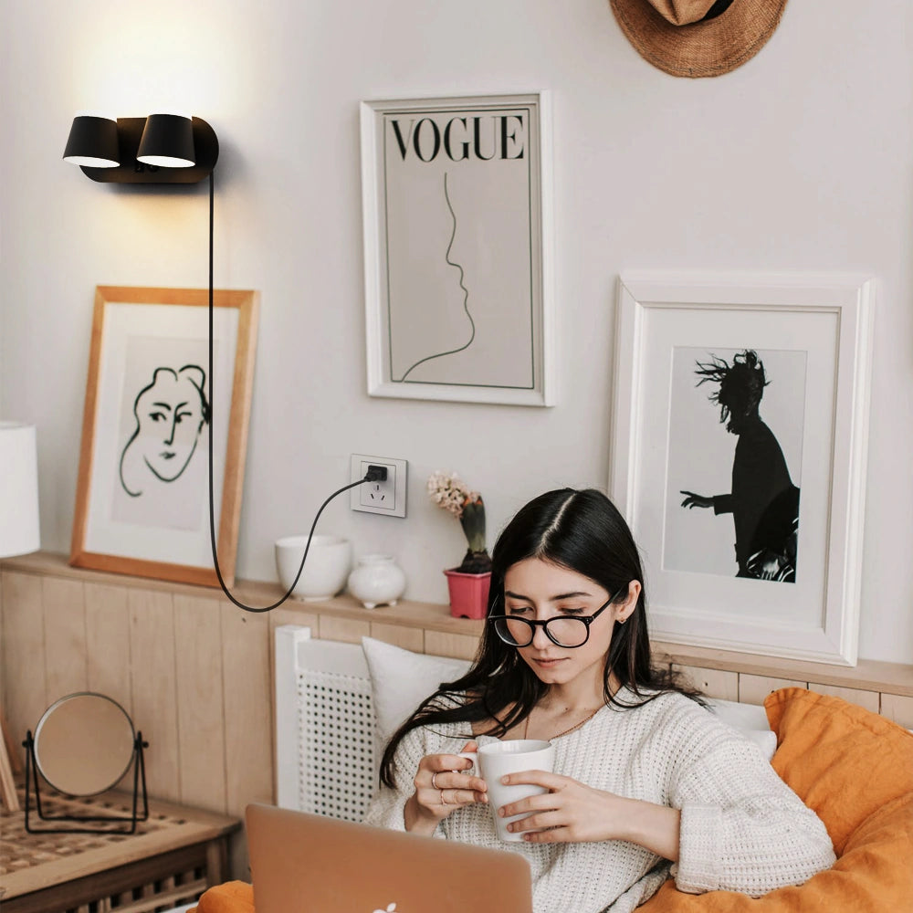 12W Bedroom Reading Lights Plug In Wall Lamp With Usb Port