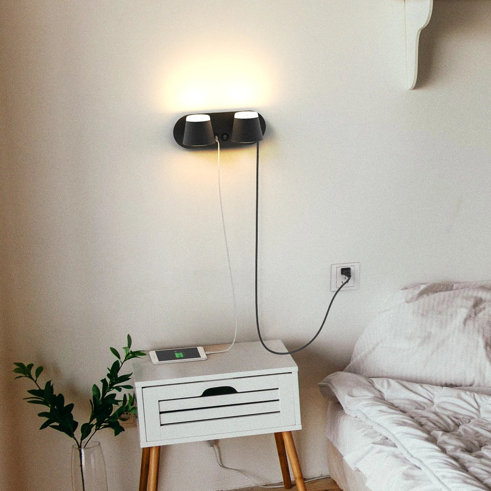 12W Bedroom Reading Lights Plug In Wall Lamp With Usb Port