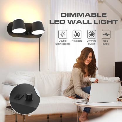 12W Bedroom Reading Lights Plug In Wall Lamp With Usb Port