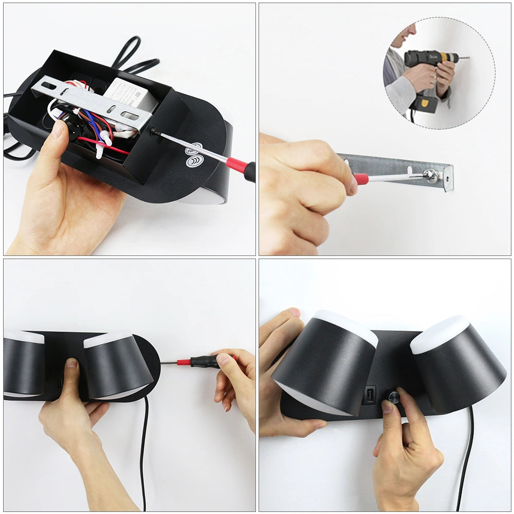 12W Bedroom Reading Lights Plug In Wall Lamp With Usb Port