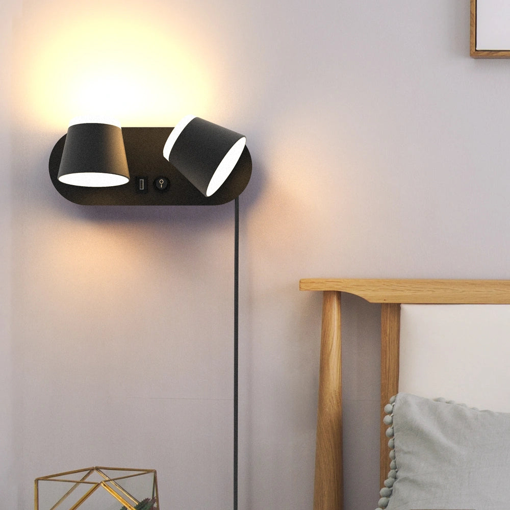 12W Bedroom Reading Lights Plug In Wall Lamp With Usb Port