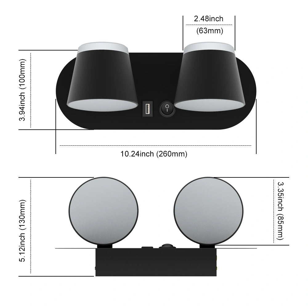 12W Bedroom Reading Lights Plug In Wall Lamp With Usb Port