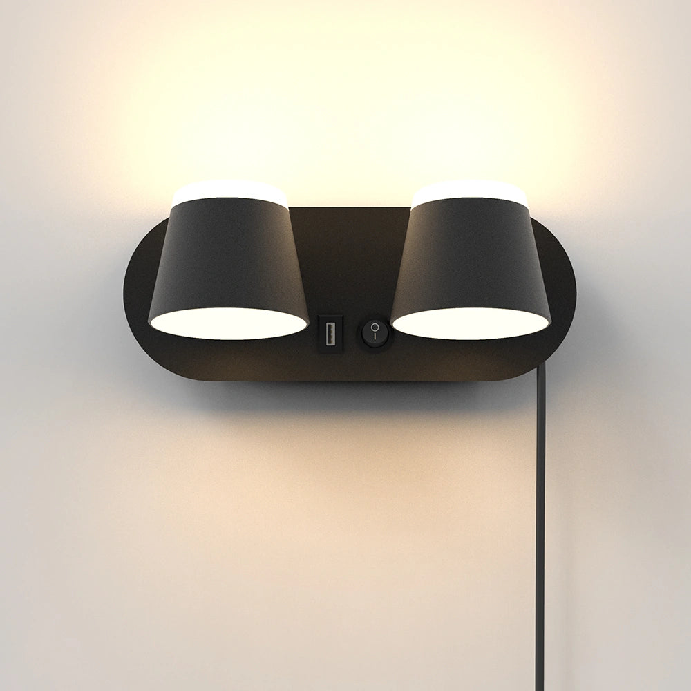 12W Bedroom Reading Lights Plug In Wall Lamp With Usb Port
