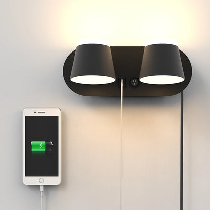 12W Bedroom Reading Lights Plug In Wall Lamp With Usb Port