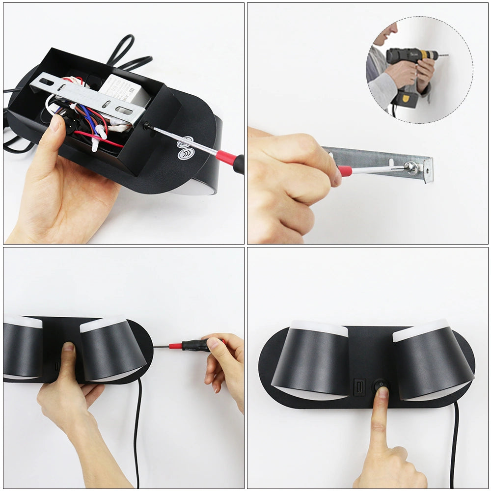 12W Bedroom Reading Lights Plug In Wall Lamp With Usb Port